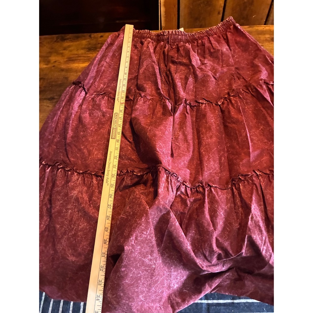 Zenana Tiered Maxi Skirt Womens XL Burgundy Excellent Acid Wash Cotton Boho - Picture 3 of 5